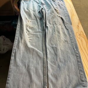 American Eagle Low Loose Jeans Mens 36x32 Light Wash Distressed